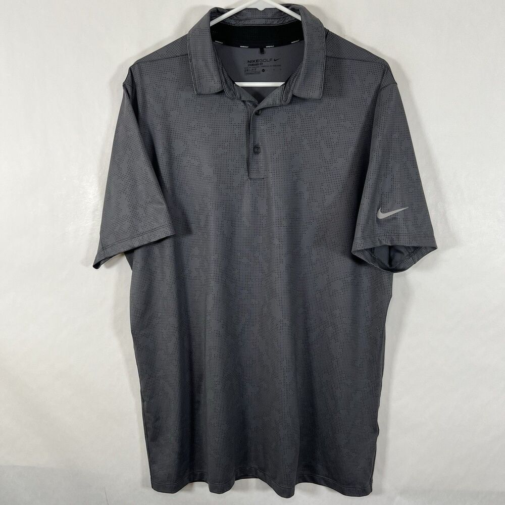 Nike Golf Standard Fit Polo Shirt Men Size Large Gray Geometric Camo Performance